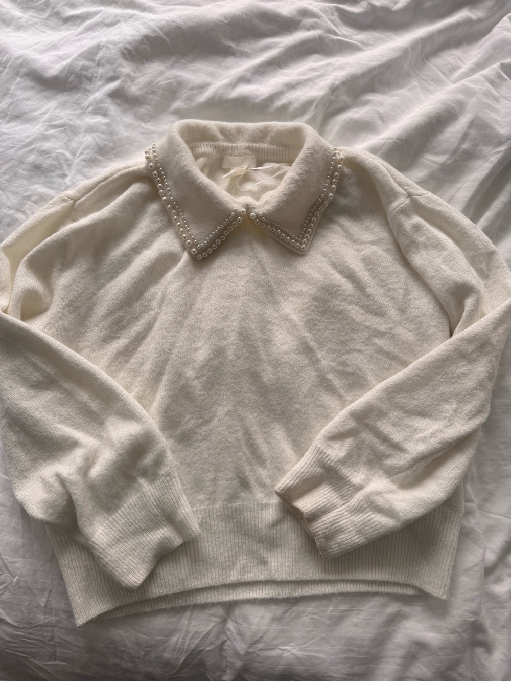 H&M Cream Pearl-Trim Collar Sweater